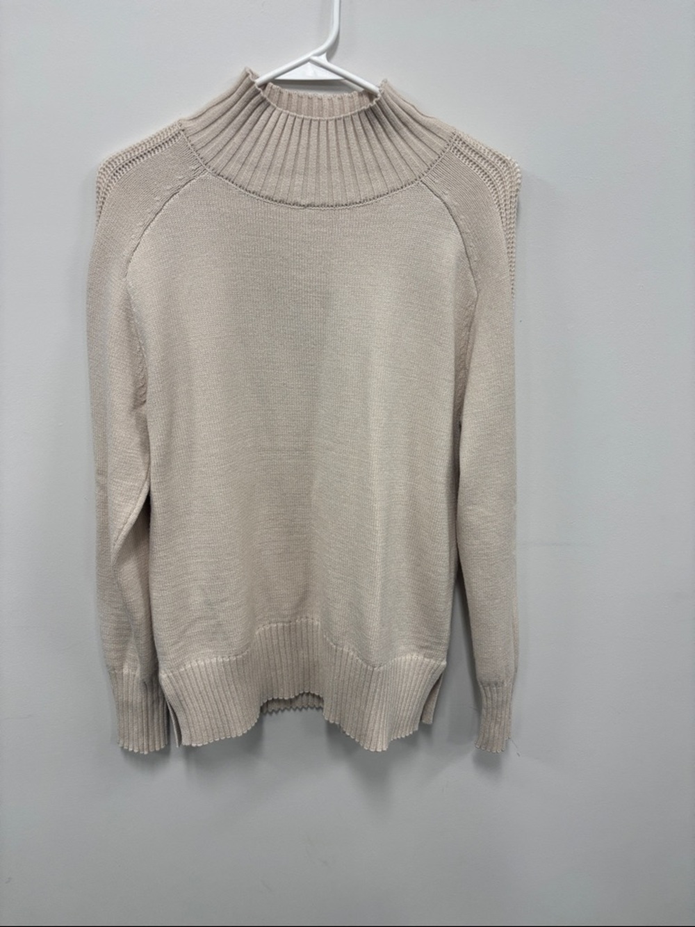 Tahari Cream Ribbed Mock Neck Sweater